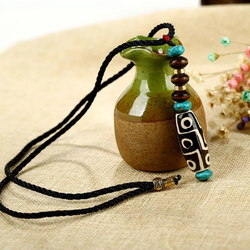 Креативные девять глаза бусины дзи кулон ожерелье для женщин мужчин натуральный камень ожерелье из деревянных бусин Тибетские буддийские ювелирные изделия