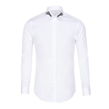 Модные дизайнерские Для мужчин Бисер патчи, однотонный, деловой стиль, Бизнес рубашка с длинным рукавом Повседневное Slim Fit Хлопковое платье рубашка Camisa размера плюс