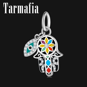

2020 Hot 925 Sterling Silver Hand and Eye of Fatima Charm Pendant fits Original Women Bracelet DIY CZ Beads Jewelry Making