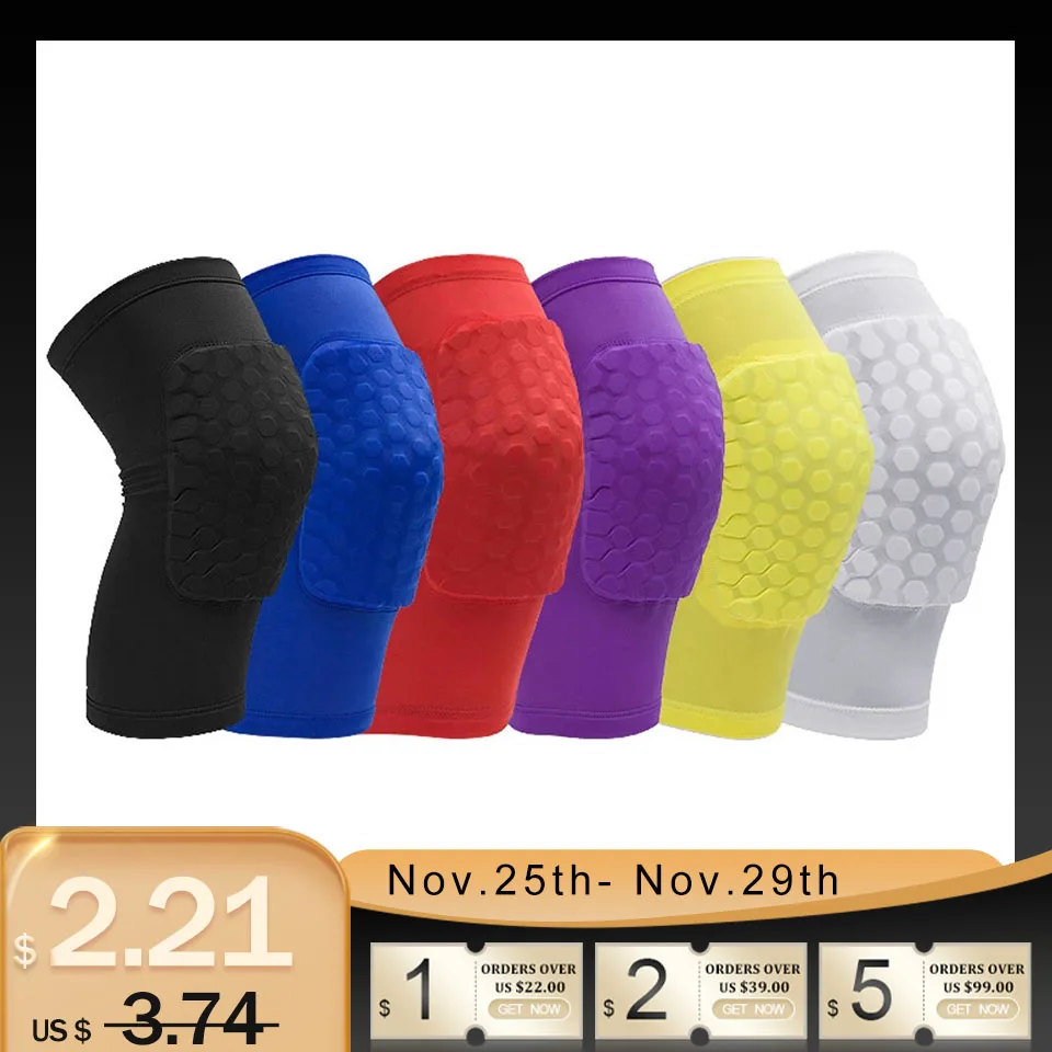 GOBYGO 1PC Honeycomb Knee Pads Basketball Sport Kneepad Volleyball Protector Brace Support Football Compression Leg Sleeves | Спорт и