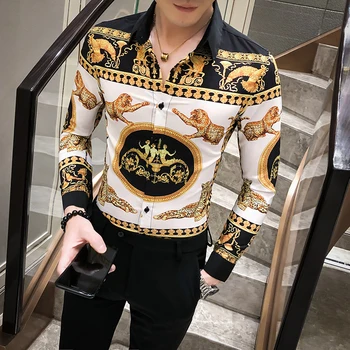 

Luxury Gold Leopard Print Shirt Men Long Sleeve Camisa Masculina Slim Fit Casual Dress Shirts Mens Streetwear Social Clothing