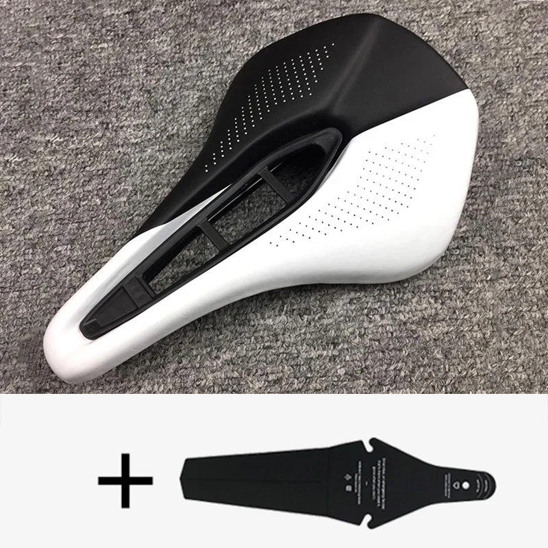 Hollow Mountain Bicycle Saddle race Road MTB Bike Saddle Triathlon Tri TT racing Cycling Saddle steel rail Cushion PU Soft Seat - Цвет: White-black 1