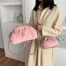 Новинка, женская сумка, плюшевая, Ретро стиль, облачная сумка, зимняя, известная, искусственный мех, пельмень, сумки через плечо, высокое качество, сумка на плечо, кошелек