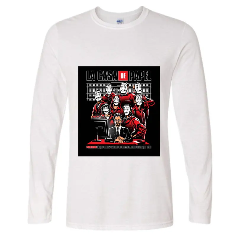 

Long Sleeve Tshirt Men Camiseta Famous House of Paper Money Heist La Casa De Papel T Shirt Men Fashion Cotton Team T-shirt Homme
