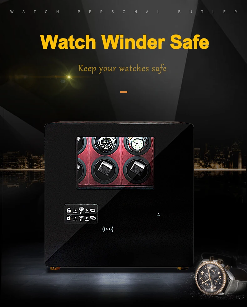 H3b6df43edf604b71935feae0e25042e51 Intelligent safe box Watch winder 6 and Jewelry storage with Explosion-proof glass window Theftproof strongbox safety