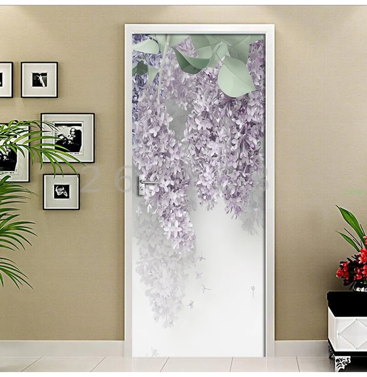 Wisteria Flower обои 3D наклейки на двери для гостиной спальни ПВХ самоклеющиеся водонепроницаемые съемные двери Фреска художественная наклейка