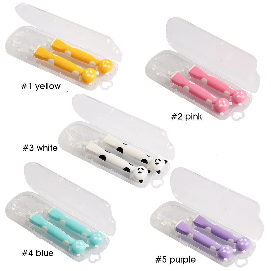 Juego de 2 cucharas de silicona suave para la alimentación del bebé, vajilla con dibujos animados de Panda, cucharas, utensilios infantiles, cucharas de aprendizaje|Utensilios| - AliExpress