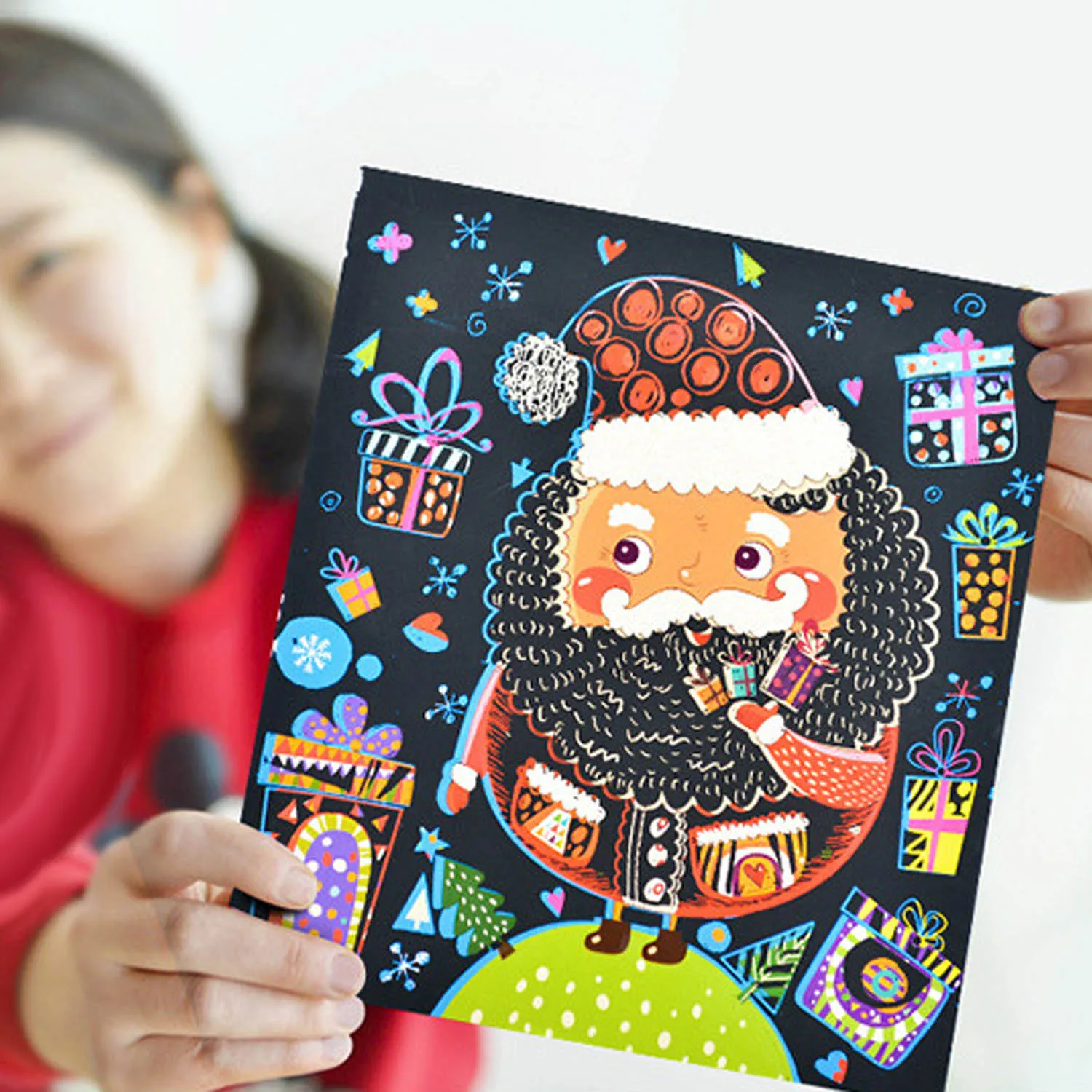 

6 Sheets Christmas Rainbow Scratch Art Pictures Cards Children Painting Drawing Supplies Kit for Kid Toddlers Xmas Gifts