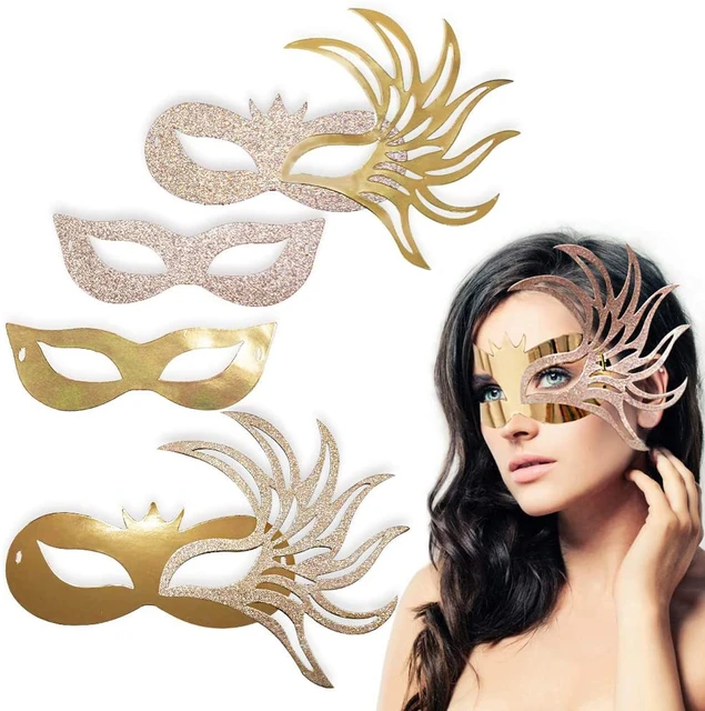 Glitter Mardi Gras Feather Mask Geometric: Gold