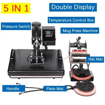 

Double display 30*38CM 5 in 1 Combo Heat Press Machine 2D Sublimation Printer Printing Machine T-shirt Cap Mug Plates Case