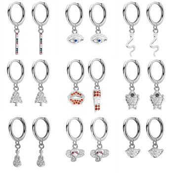

2020 New 925 Sterling Silver Hanging Stud Earrings For Women Fish Lips Eye Snake Guitar Star Charm Studs Earring DA506