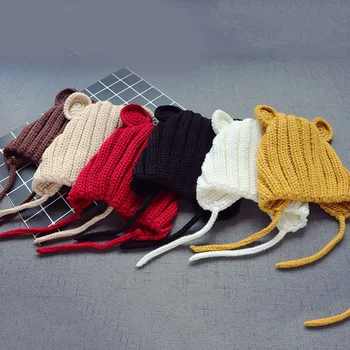 

New Cute Toddler Kids Girl Boy Baby Infant Winter Warm Crochet Knit Ears Hat Beanie Cap Black Pink for 1-3 Years