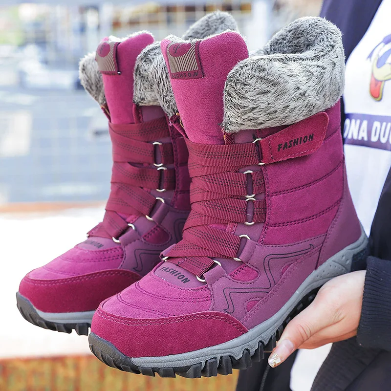 Женские высокие ботинки; женские теплые зимние кроссовки из натуральной кожи на плоской платформе с мехом; Модные Повседневные Плюшевые ботинки