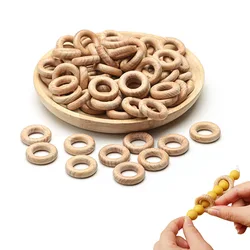 Anneau de dentition en bois de hêtre pour bébé, 10 pièces, anneau de dentition en bois naturel, anneau de rongeur, soins bébé, DIY Bracelet ornements accessoires 