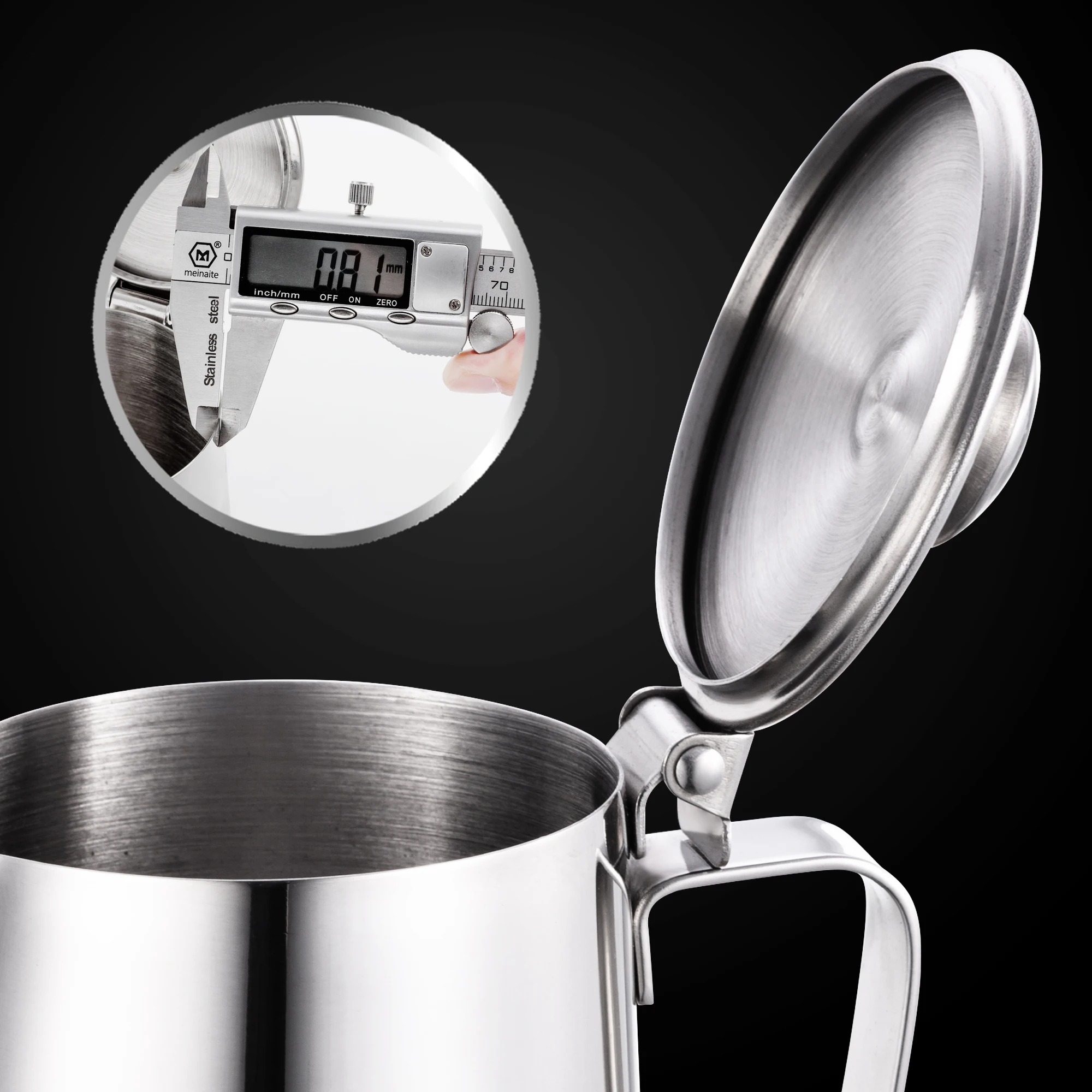 Milk Frothing Jug Stainless Steel Coffee Cup with Lid 350ml 600ml