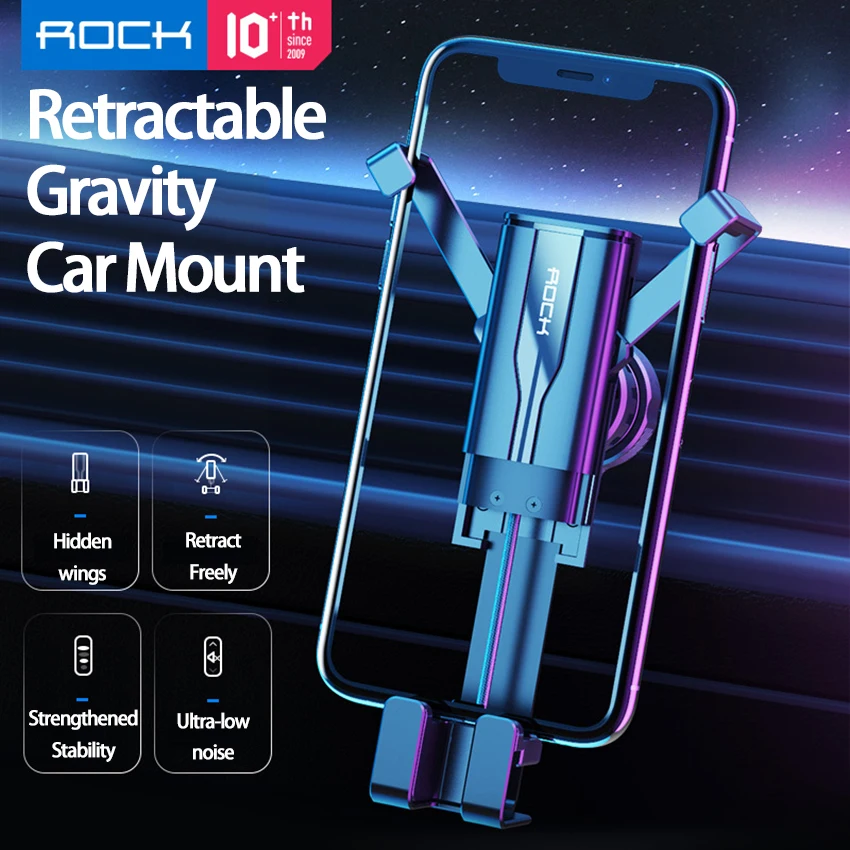 ROCK Car Phone Mount Gravity Holder Air Vent Clip Universal For Cellphone Automatic Clamping Stand Mini Invisible Retractable | Мобильные