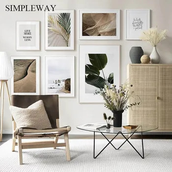 

Scandinavian Nature Landscape Canvas Painting Leaf Desert Nordic Poster Inspiration Quote Print Wall Art Picture Home Decoration