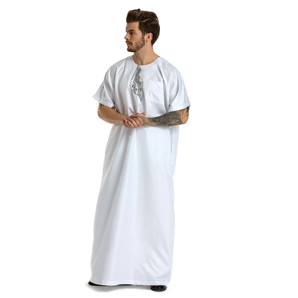 

Home&Nest Arab Muslim Clothing Men Ethnic Robes Short Sleeve Islamic Muslim Middle East Maxi Dress Kaftan Saudi Arabia For Men