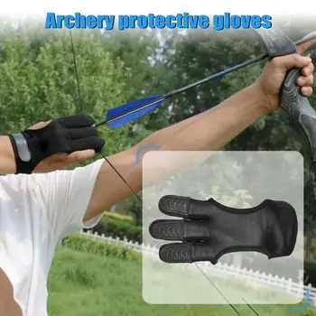 

3 Finger Gloves Black Leather High Elastic Hand Protection Archery Protective Gloves for Archery Hunting Shooting