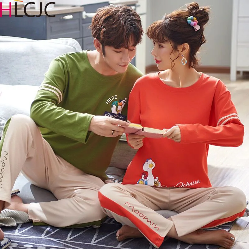 

Couple Pajama Set Cotton Cartoon Pijamas Long Sleeve Sleepwear Home Suit Pyjama For Lover Man Woman Lovers' Clothes Pijamas