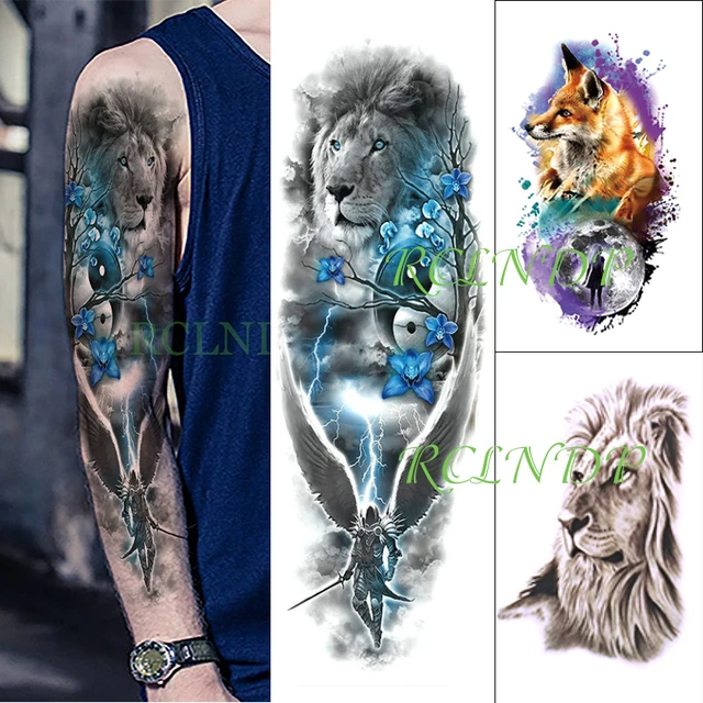 Waterproof Temporary Tattoo Sticker Lion Angel Wolf Moon Plum Flower Full  Arm Fake Tatto Flash Large Tatoo for Men Women 3 Pcs - AliExpress