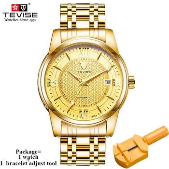 

TEVISE Men Automatic Self-Wind Watch Black Stainless Steel Auto Date Fashion Casual Skeleton Wristwatch T805A with bracelet tool