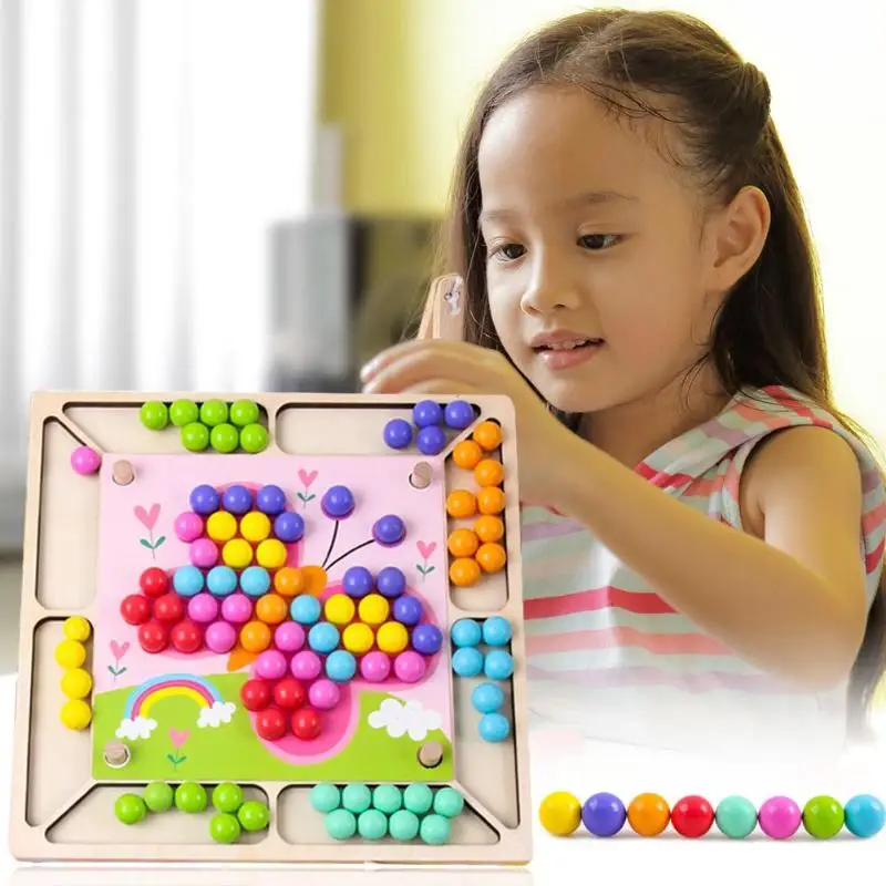 Красочные Мультяшные деревянные дети внимание обучение интерактивные яркие цвета развитие интеллекта клип бисер для игр