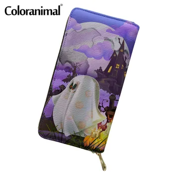 

Coloranimal Protable Girls Boy Clutch Wallet PU Leather Purse With Zipper Halloween Castle And Ghost Pattern Credit Card Holder