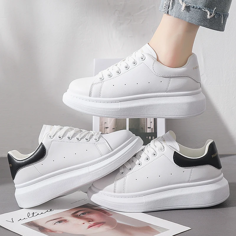 Mode Merk Vrouwen Schoenen Platform Sneakers Dames Lace Up Chunky Schoenen  Ademend Wandelschoenen Lederen Witte Schoenen Casual Flats Meisje|Sneakers  voor vrouwen| - AliExpress