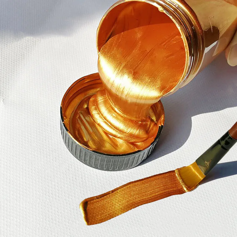 Limino Colore Acrilico Metallizzato Oro, Kit Da 200g (100g Pittura + 100g Vernice), Con Pennelli E Guanti, Per Tela, Legno, Vetro, Fai Da Te