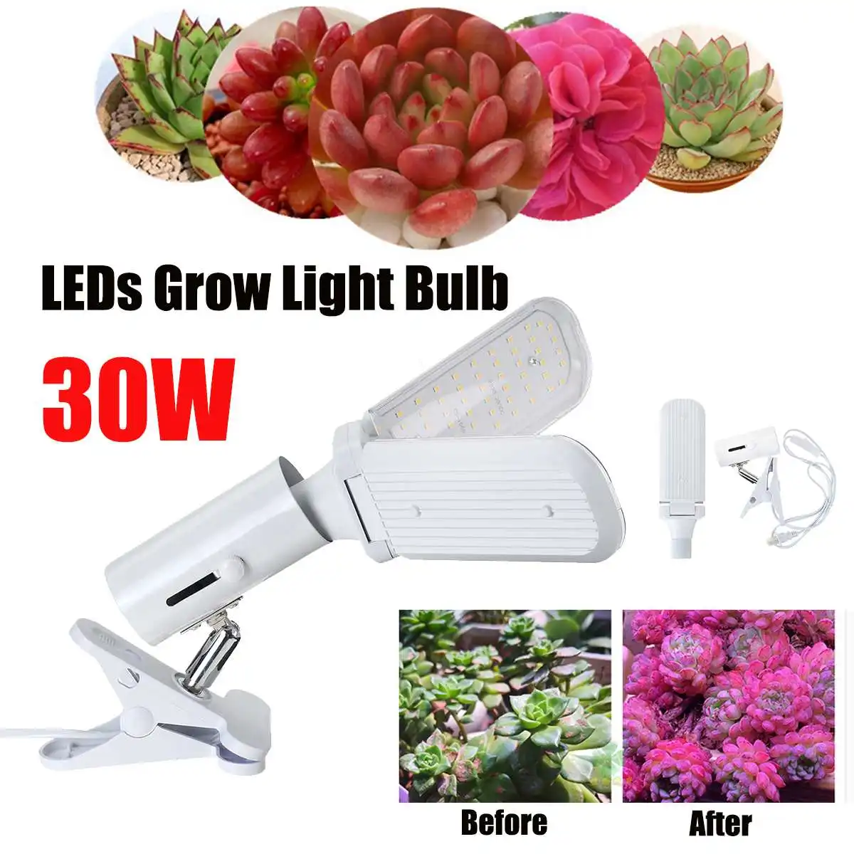 

30W 120LEDs Grow Light Bulb Daylight Full Spectrum LED Phyto Lamps Universal Lamp Clip For Greenhouse Hydroponic Lamp Plant Grow
