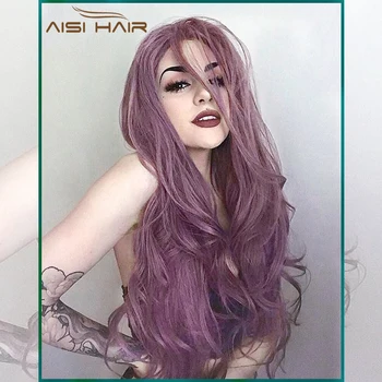 

AISI HAIR 26 Inch Middle Part Purple Nature Wave Wig Synthetic Lace Front Wig For Women Heat Resistant Fiber Hair Cosplay Wig