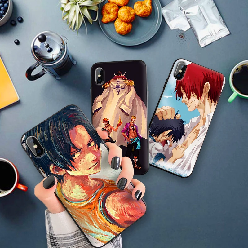 One Piece Эйс и Луффи Аниме роскошный черный чехол для samsung Galaxy S7 край S8 S9 S10 PLUS NOTE 8 9 M10 20
