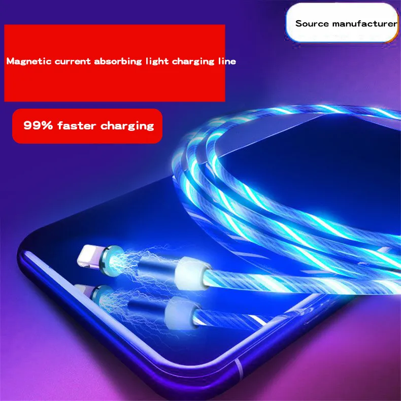 

RIVOER strong magnetic light-emitting mobile phone charging line 360 degrees rotating data line for Android Apple type-C