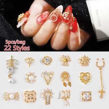 

5pcs/bag Retro Nail Sticker 3D Alloy Zircon Crystal Rhinestones Nail Art Decor Fashion Flower Tree Crystal DIY Manicure