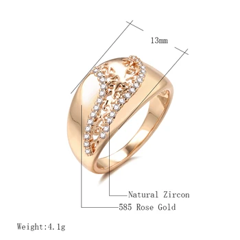 Kinel Luxury 585 Rose Gold Ethnic Bride Wedding Ring Natural Zircon Weaving Patterned Queen Crown