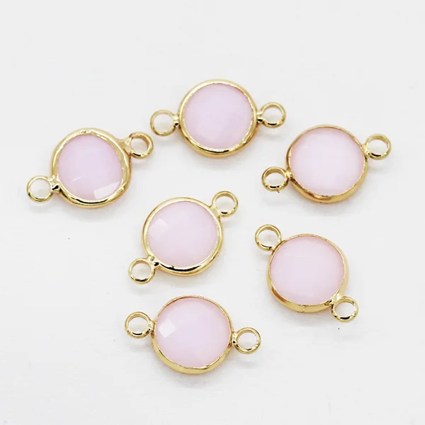 pink jade 12p10мм, 12 мм, круглые стразы, ограненные, в рамке, стеклянные подвески, ожерелье, соединитель, серьги, фурнитура, 2 петли, ювелирное изделие, позолоченные бусины - Цвет: pink jade