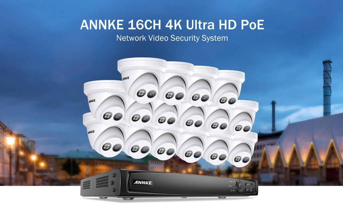 ANNKE 16CH 4K со сверхвысоким разрешением Ultra HD, POE, сетевые видеонаблюдения Системы 8MP H.265 NVR с 16X8 Мп возможностью погружения на глубину до 30 м EXIR Ночное видение защищенная от внешних воздействий ip-камера