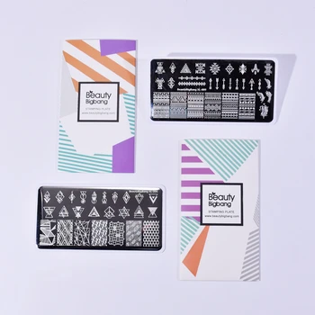 

2PCS Beauty Bigbang Nail Stamping Template Set Geometry Lines Flower Tree Egypt Feather Design Nail Art Stamp Stencil Plates B2