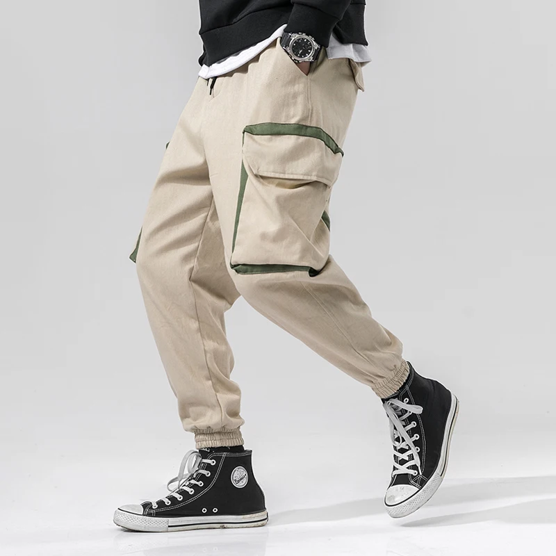 

Streetwear Solid Joggers Men Casual Big Pockets Cargo Men Pants Spring Autumn Cotton Ankle-length Man Trousers