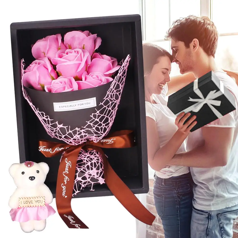 Forever Rose Flower Artificial 7 Rose Soap Flower Gift Box Small Bouquet Gift Christmas Valentine Bouquet Gift For Girlfriend