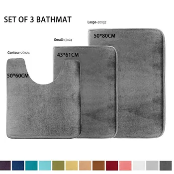 

Set of 3 Rug Mat Solid Memory foam Carpet for Bathroom Bathmat Home Decor 3 pcs Non-slip Doormat