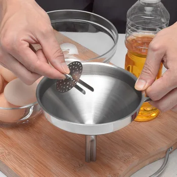 

Stainless Steel Funnel With Detachable Strainer Filter Perfume Liquid Water Kitchen Tools