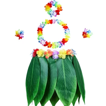 

Elastic Ti Leaf Hula Skirt With Hibiscus Flower Leis 5Pcs Pack Luau Party Supplies Hawaiian Costume Set Amazing Party Favors Dec