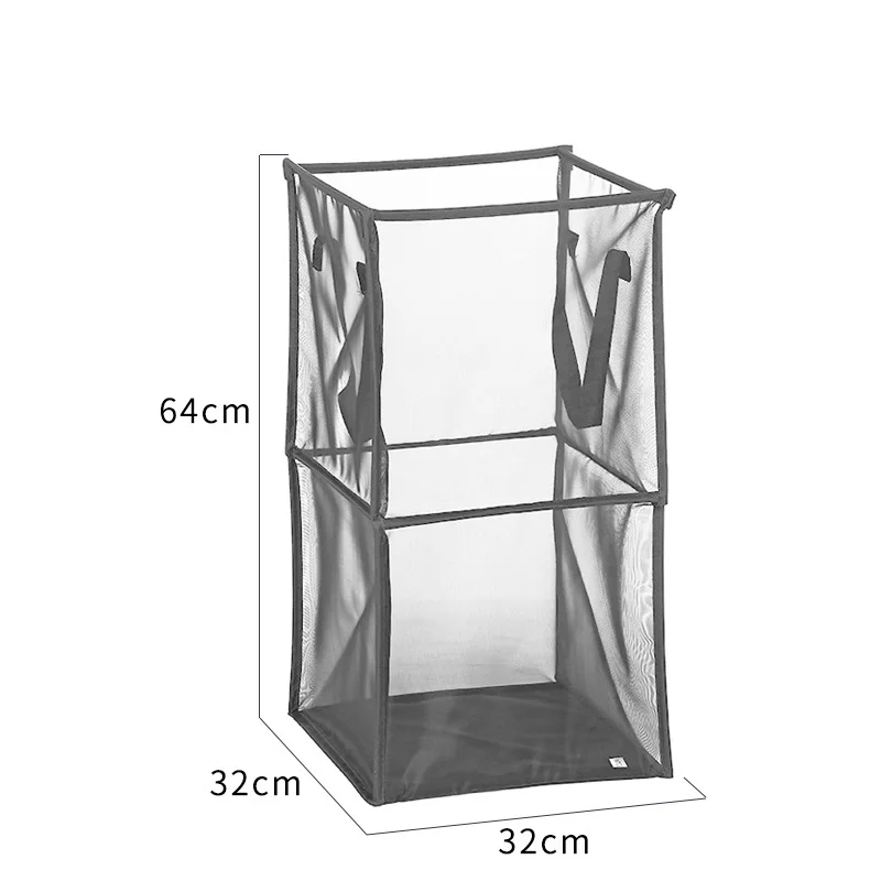Волшебная Складная грязная корзина для хранения, органайзер для грязной одежды, коробка для хранения игрушек, складная одинарная/двойная грязная сетчатая корзина для белья - Цвет: grey 2 layer