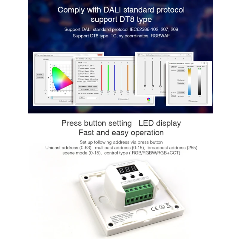 Miboxer DALI Bus 전원 공급 장치 (DT8) 86 터치 패널 DALI 디밍 제어 시스템 5 in 1 LED 컨트롤러 DIN 레일, led 램프용