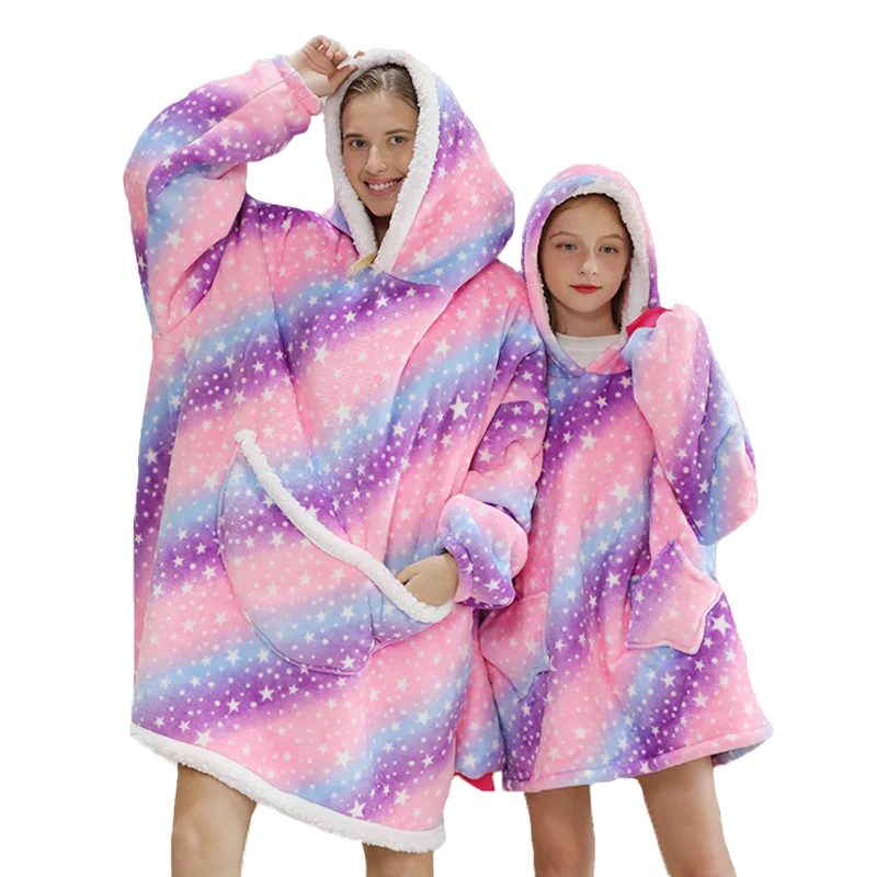 Winter Sherpa Blanket Plush Fleece Family Matching Hoodie Girl Sweatshirt Avocado Homewear Oversized