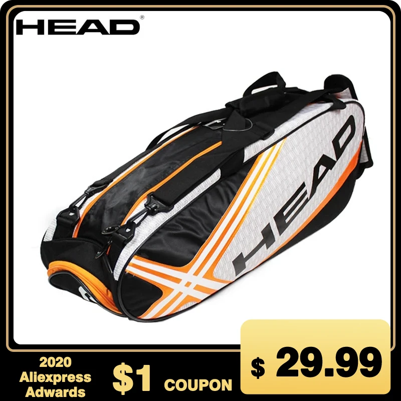 HEAD Tennis Bag Mens Tennis Racket Large Sport Bag Outdoor Gym Badminton Backpack 4-9 Racquet Sports Bag With Handle Waterproof