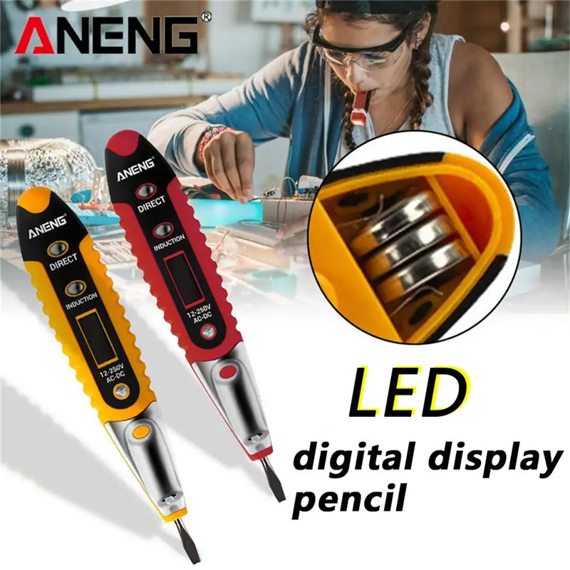 Led Fllashlight Contact Tester Pen 12-220V AC Voltage Detectors Tester Meter Digital Volt Current Electrical Test Pencil