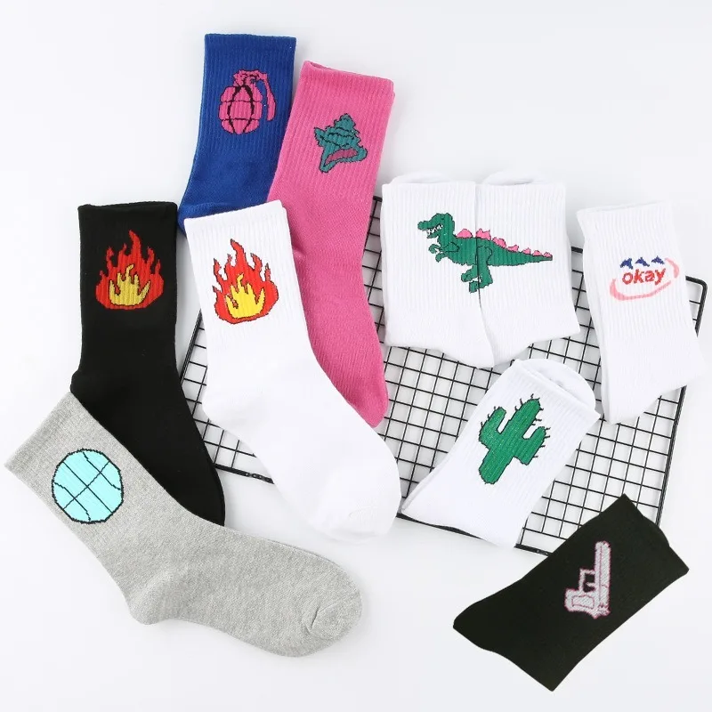 

1 Pair Sale 9 Patterns Funny Women Ball Fire Dinosaur Print Creative Lovers Socks SA-8